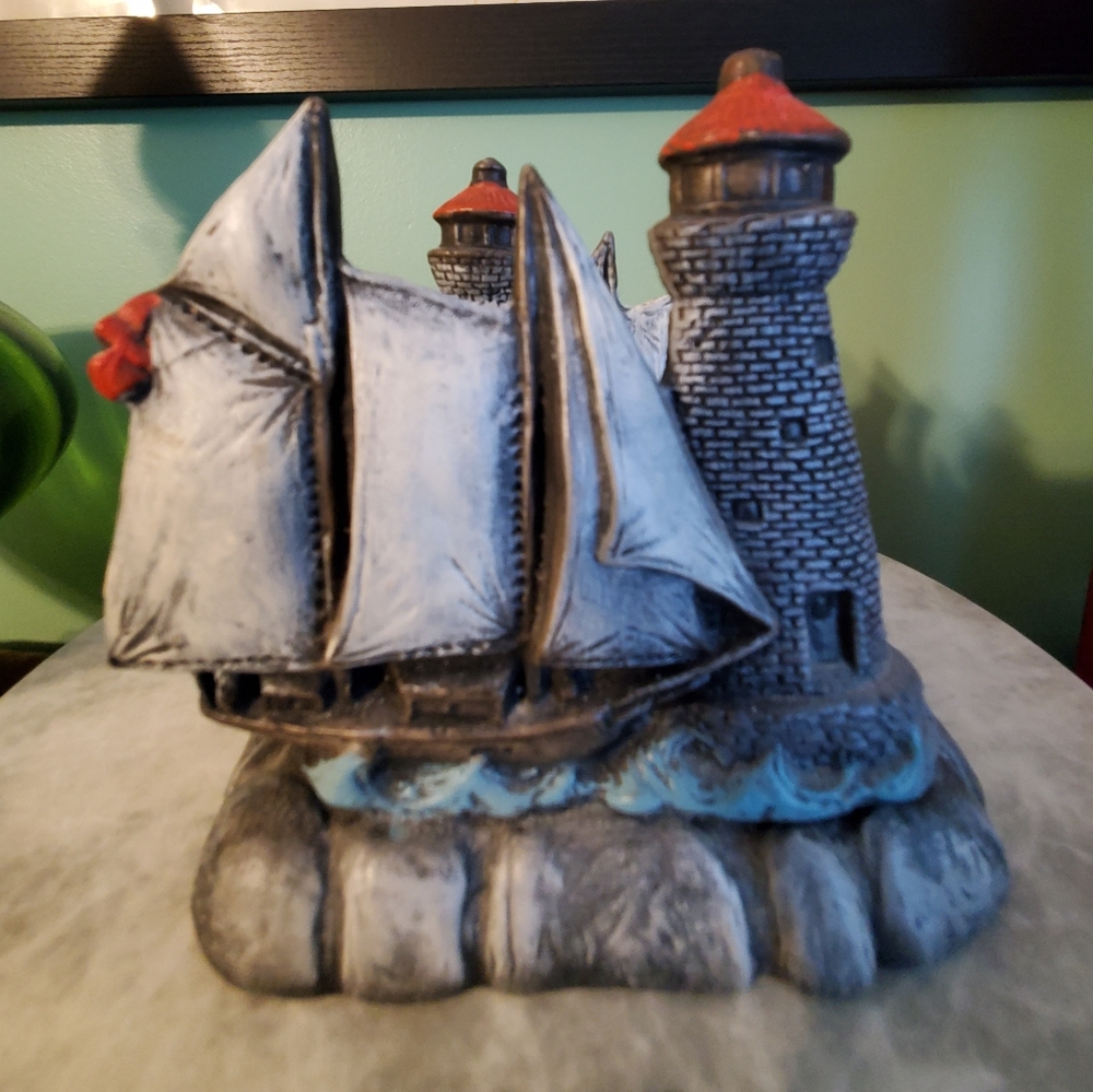 Nautical Lighthouse and Sailboat Sculpture Napkin Holder -